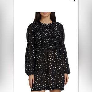 Ganni polka dot smocked mini dress size 36 (4)